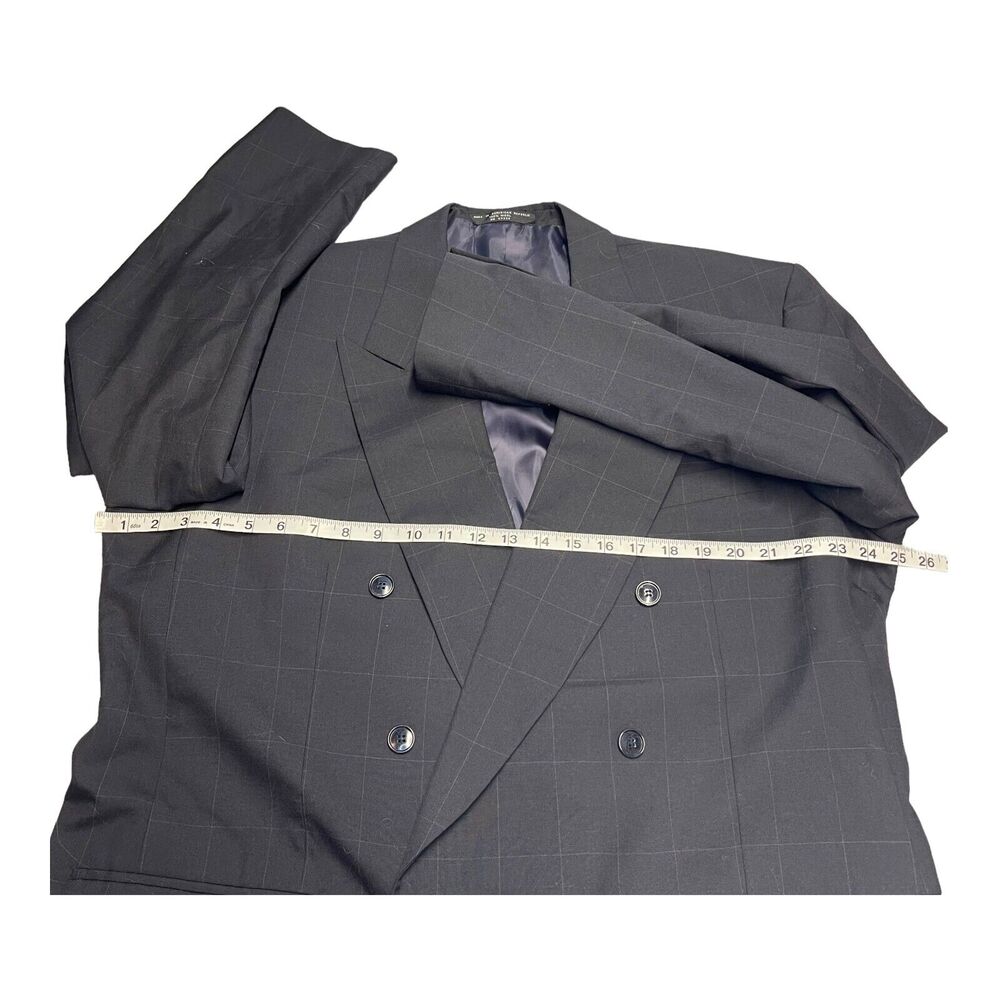 Jones New York Blazer Jacket Men 46L Blue Check 100%% Wool Notch Double Breasted - Picture 5 of 10